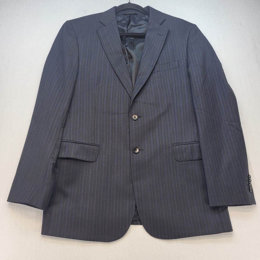 Saks Fifth Avenue Black Label Zegna Blazer Mens 40 Navy Pinstripe Wool Silk